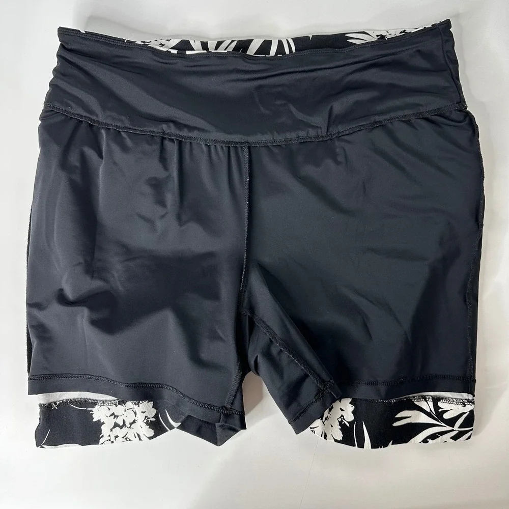 SC & CO Stretch Skort Black White Tropical Floral Palm Pockets Resort Golf Sz XL